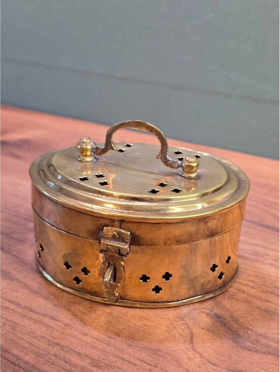 Other - Vintage Pierced Brass Cricket Box Hinged Incense Trinket Caddy